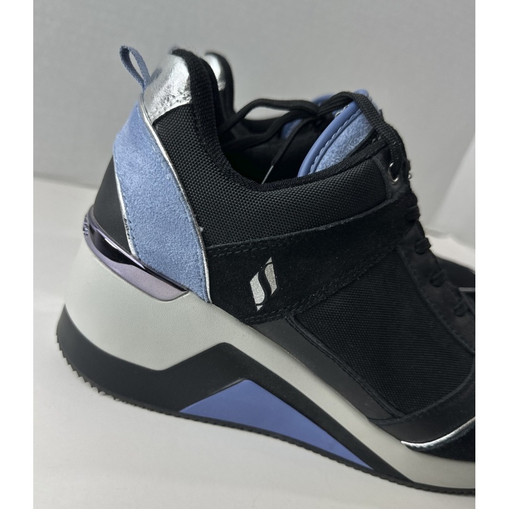 Skechers Million High N Fly Wedge Sneakers Women's Size 11 Black Blue Lace Shoes - Picture 10 of 15
